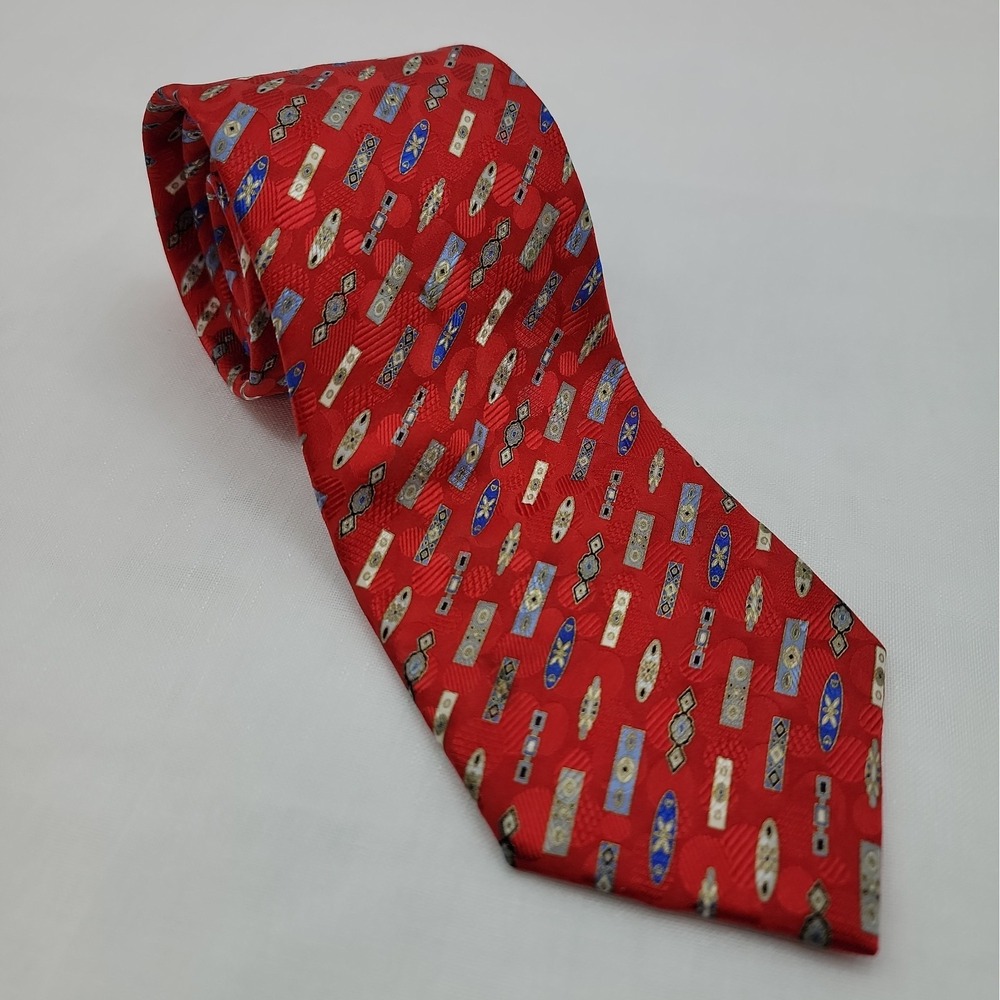 Stefano Ricci 100% Silk Elegant Red Multi Geometric Pattern Men's Tie Made Italy